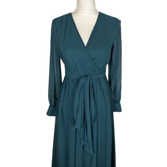 Baltic Born Lydia Maxi Dress Chiffon Green Bridesmaid Faux Wrap Size Small - Picture 6 of 8